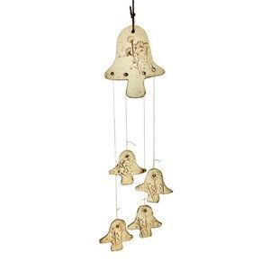 Vintage 60s 70s MCM Clay Pressed Floral Mushroom Hanging Wind Chimes